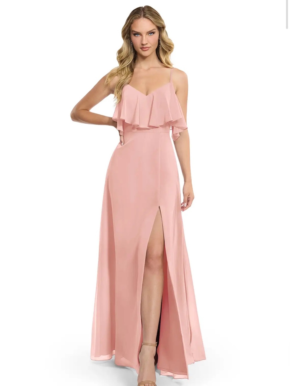Azziza Rosette Chiffon Dress with Side Slit